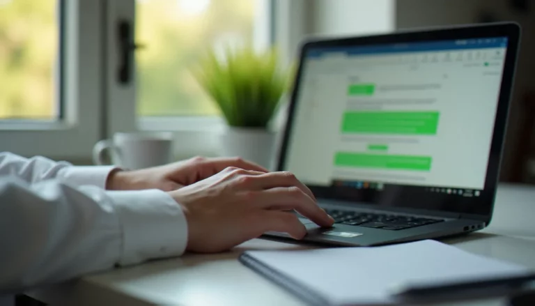 Personne utilisant un correcteur d'orthographe grammaire sur un ordinateur portable dans un bureau à domicile