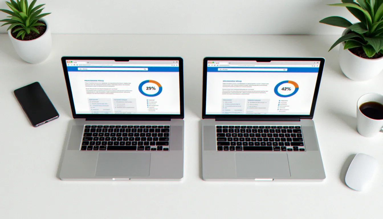 Comparaison de deux interfaces de détecteur IA affichant des scores de probabilité différents sur deux ordinateurs portables
