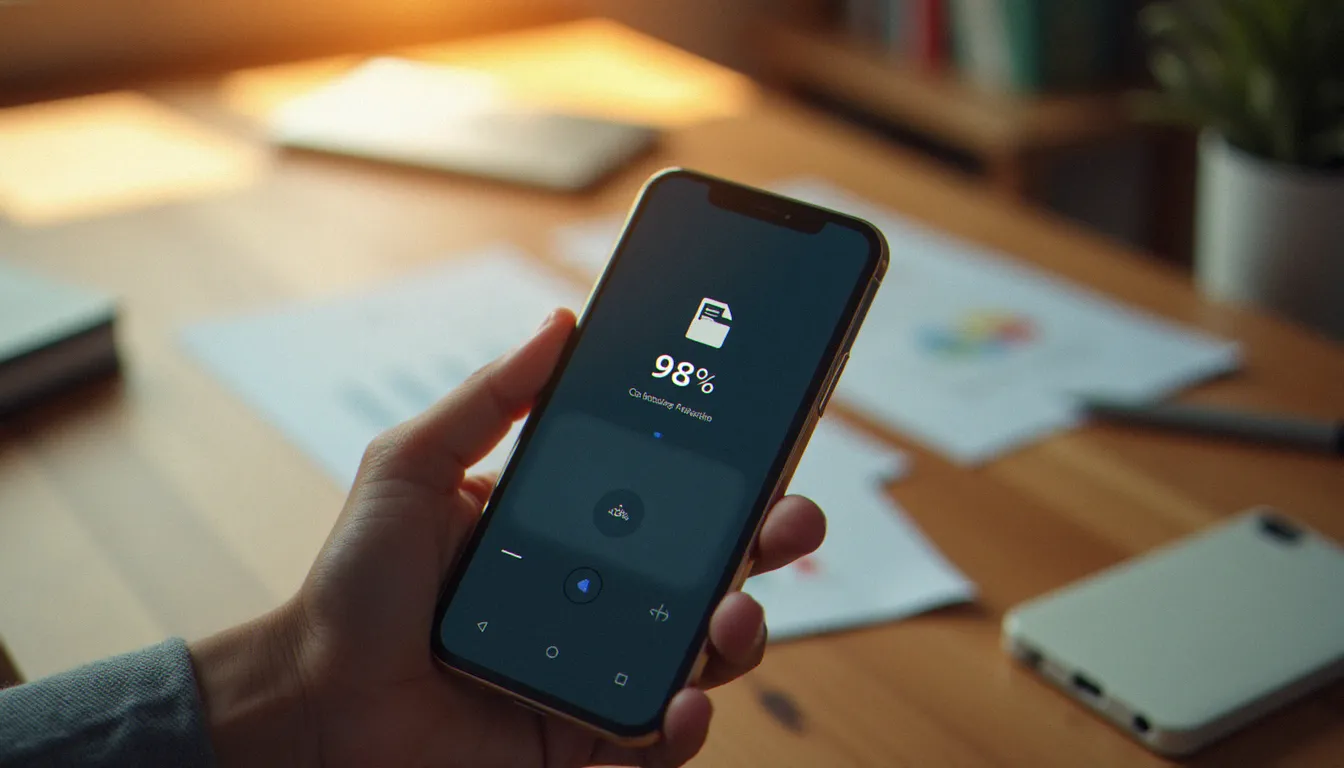 Barre de progression d'un transfert de fichier lourd sur smartphone, représentant les solutions gratuites d'envoi en ligne