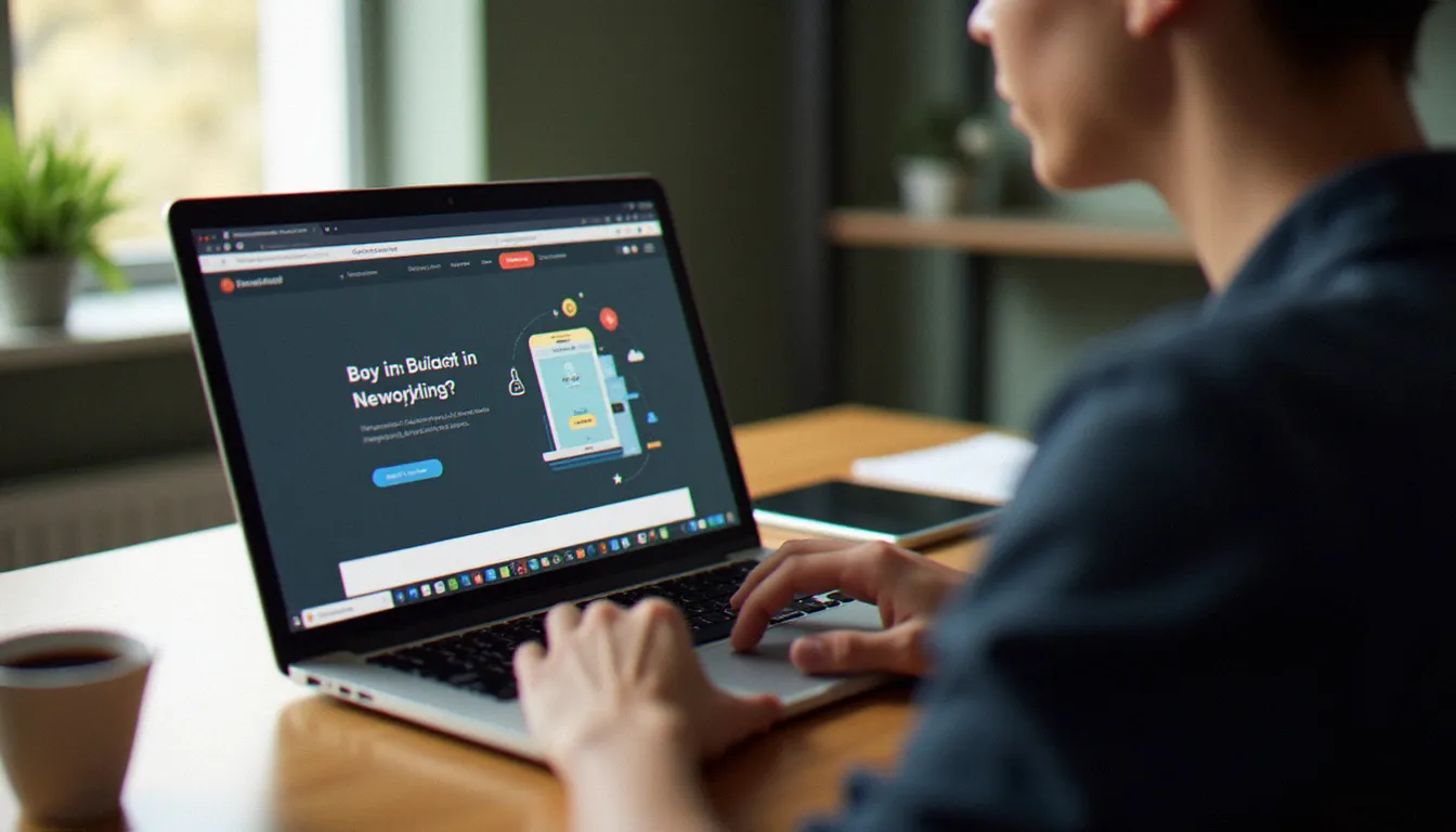 Un dirigeant de TPE consulte les options d'hébergeur gratuit sur son ordinateur portable dans son bureau, illustrant le choix d'hébergement web pour petite entreprise