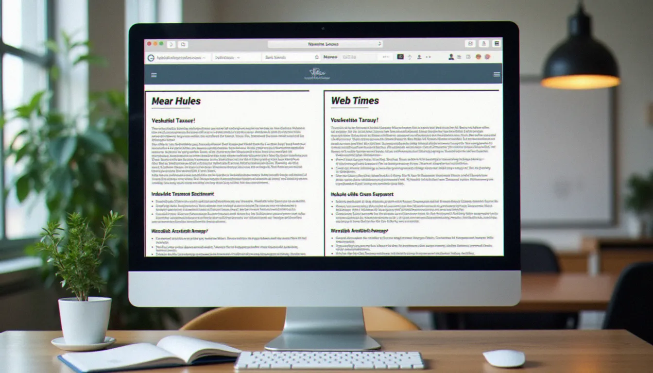 Comparaison de deux mises en page web sur un écran d'ordinateur, montrant l'impact des horizontal rules sur la lisibilité et l'organisation visuelle du contenu d'un site