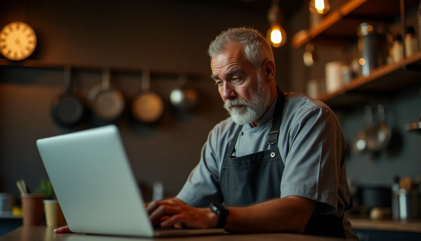 Gérant de restaurant découvrant des échanges inappropriés générés par une IA non filtrée sur son site vitrine, illustrant les risques concrets liés à une IA NSFW mal configurée
