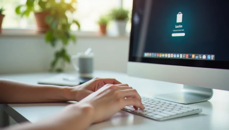 Une personne se connectant à iTunes sur un MacBook dans un bureau minimaliste, illustrant la procédure d'iTunes connexion