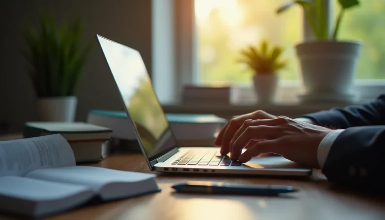 Chercheur accédant à sa messagerie professionnelle inrae.fr sur un ordinateur portable dans un bureau moderne