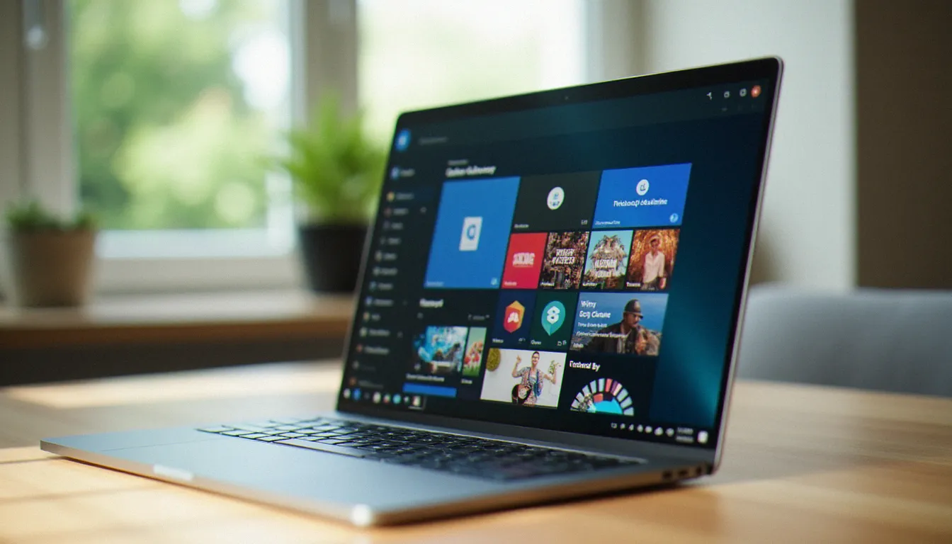 Écran d'un PC portable sous Windows affichant une interface de boutique d'applications, illustrant l'utilisation du Microsoft Store PC