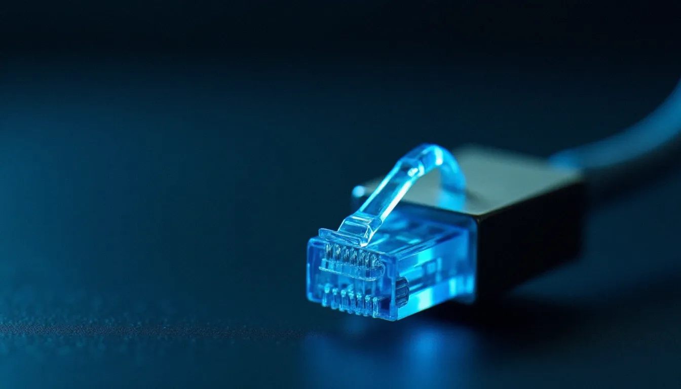 Cadenas métallique posé sur un connecteur ethernet symbolisant la sécurisation du port DNS contre les attaques et le détournement