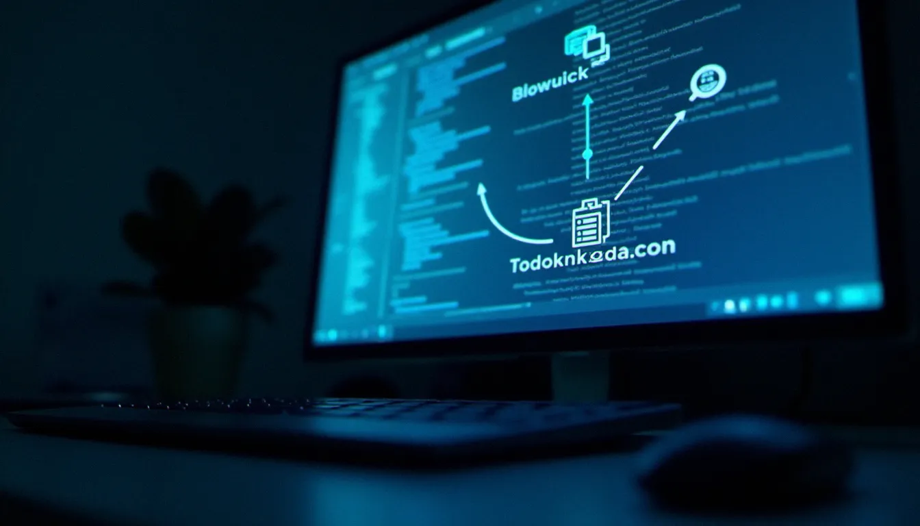 Schéma de fonctionnement d'un shortlink avec une redirection HTTP visible sur l'écran d'un ordinateur dans un bureau sombre