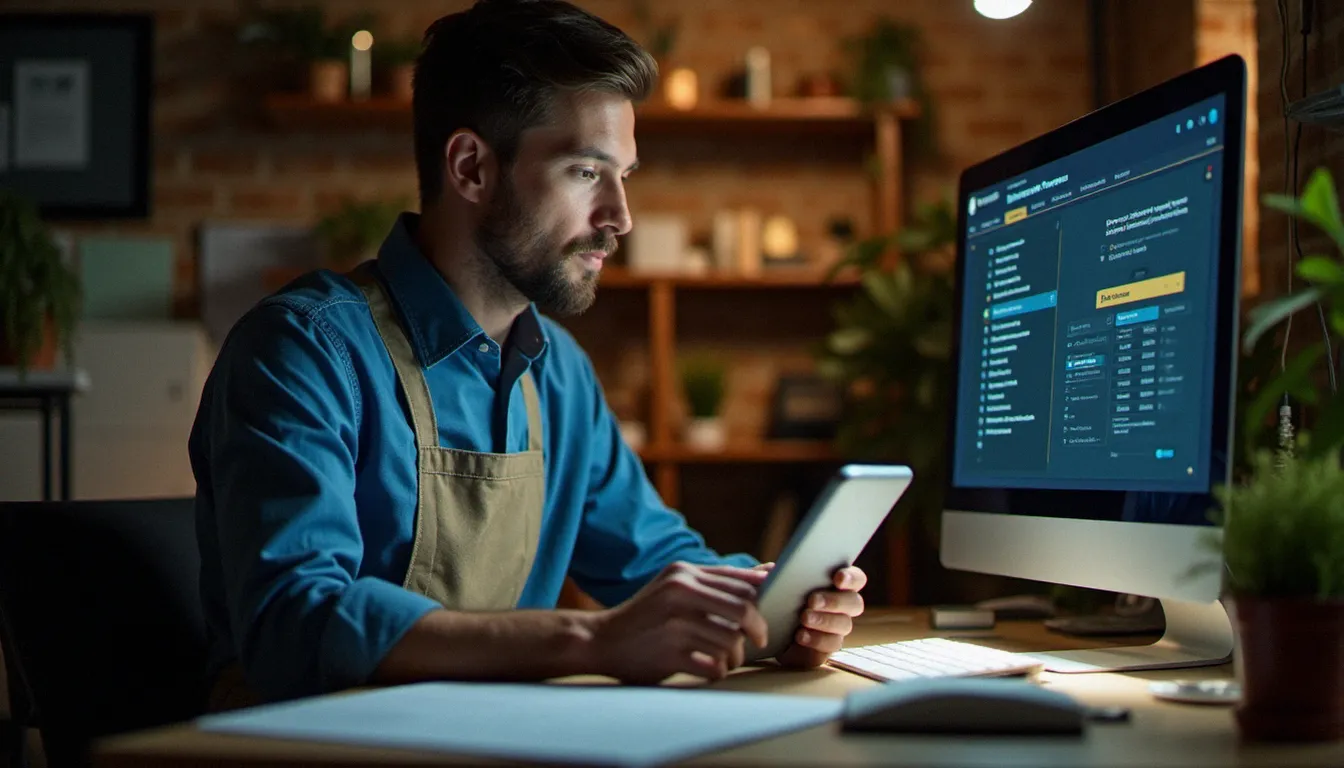 Un artisan utilisant une solution PDF auto-hébergée comme Stirling PDF pour traiter ses documents professionnels en toute confidentialité
