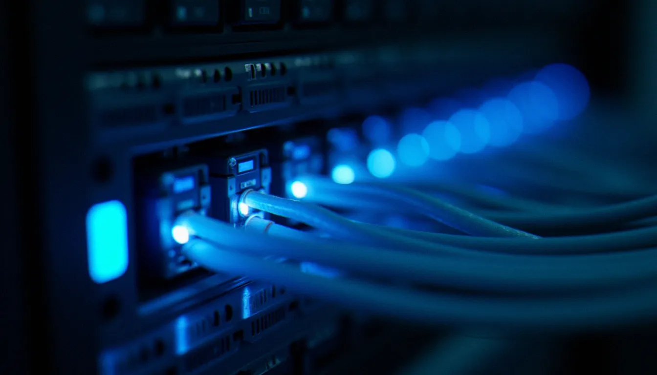 Câbles réseau transmettant des données via le protocole TCP dans une salle de serveurs professionnelle