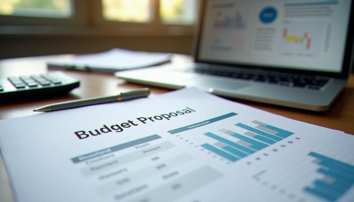 Devis de création de site web posé sur un bureau avec calculatrice et ordinateur portable, représentant la comparaison des prix de prestataires web en Algérie