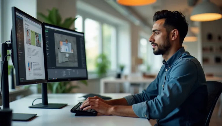 Développeur web algérien travaillant sur la création d'un site web dans un bureau moderne, illustrant le marché de la création de site web en Algérie et ses prix