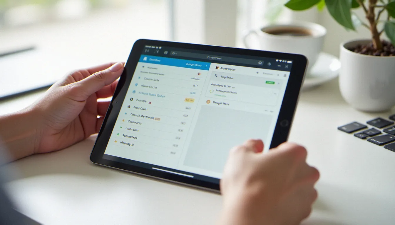 Comparaison d'outils de création de site web avec IA sur une tablette posée sur un bureau épuré