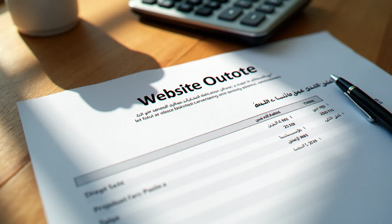 Devis de création de site web posé sur un bureau avec calculatrice, représentant la comparaison des prix de création de site web au Maroc