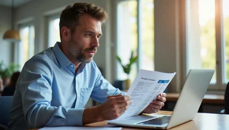 Chef d'entreprise comparant des devis de création site web prix France sur son bureau