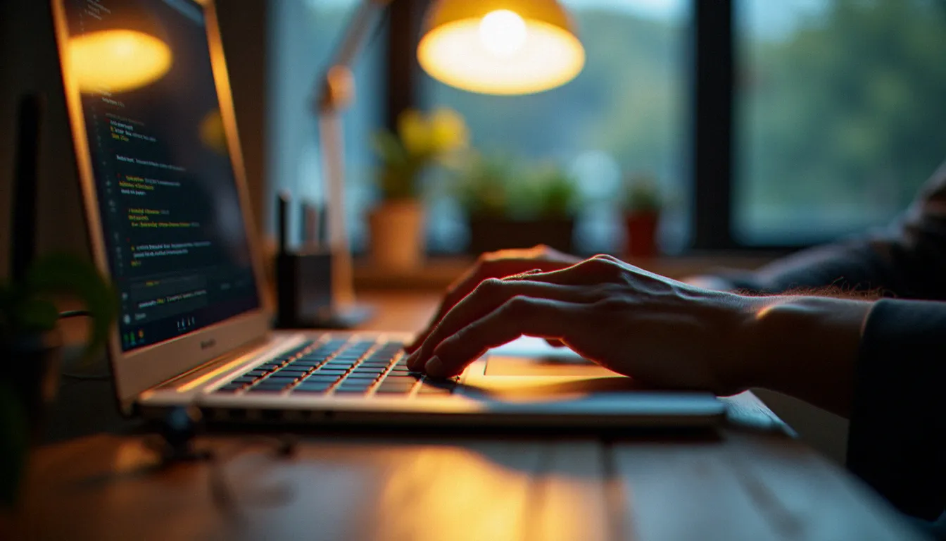 Configuration DNS sur un ordinateur portable avec routeur visible, représentant la mise en place de DNS4EU dans une petite entreprise