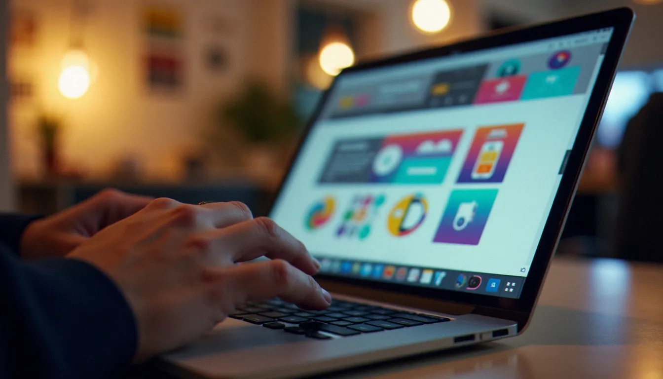 Gros plan sur des mains utilisant un constructeur de site web en ligne, illustrant les critères de choix d'un créateur de site web pour petite entreprise