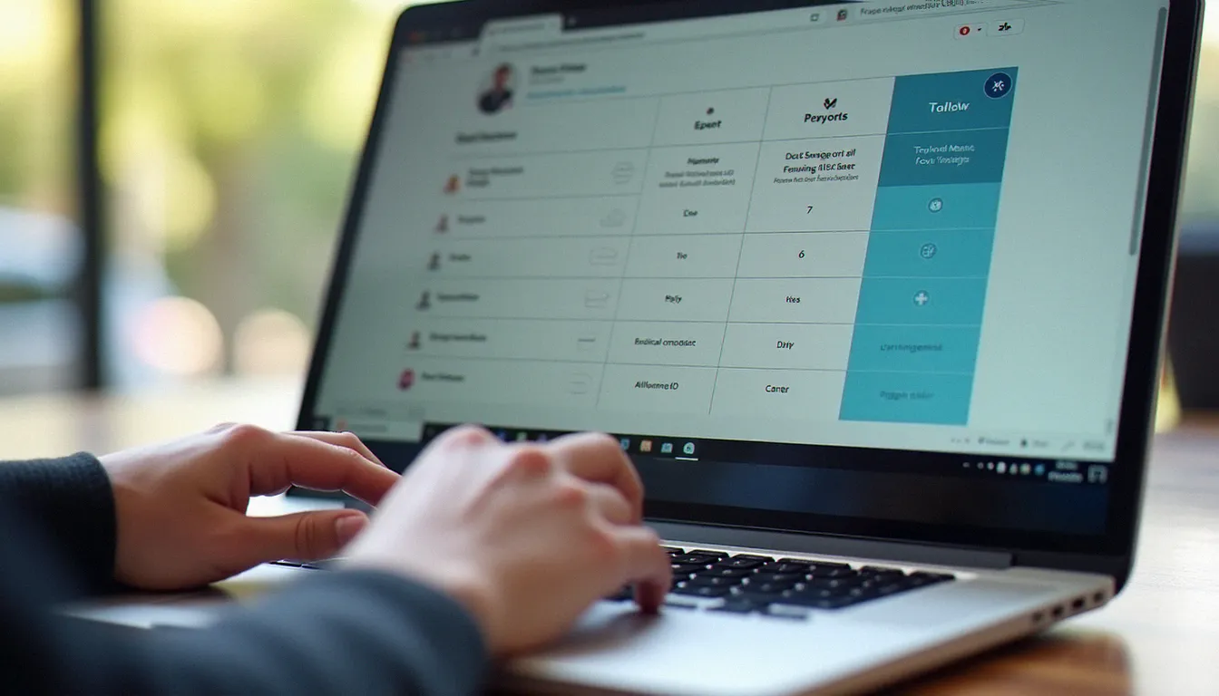 Tableau comparatif d'outils de création de site web IA affiché sur un écran d'ordinateur portable