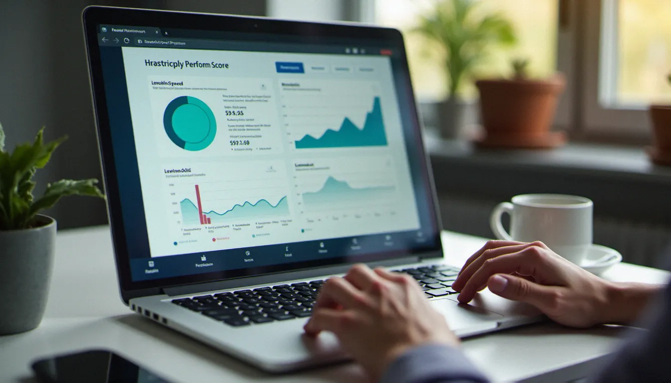 Écran d'ordinateur affichant des métriques de performance web pour évaluer un prestataire de création de site internet