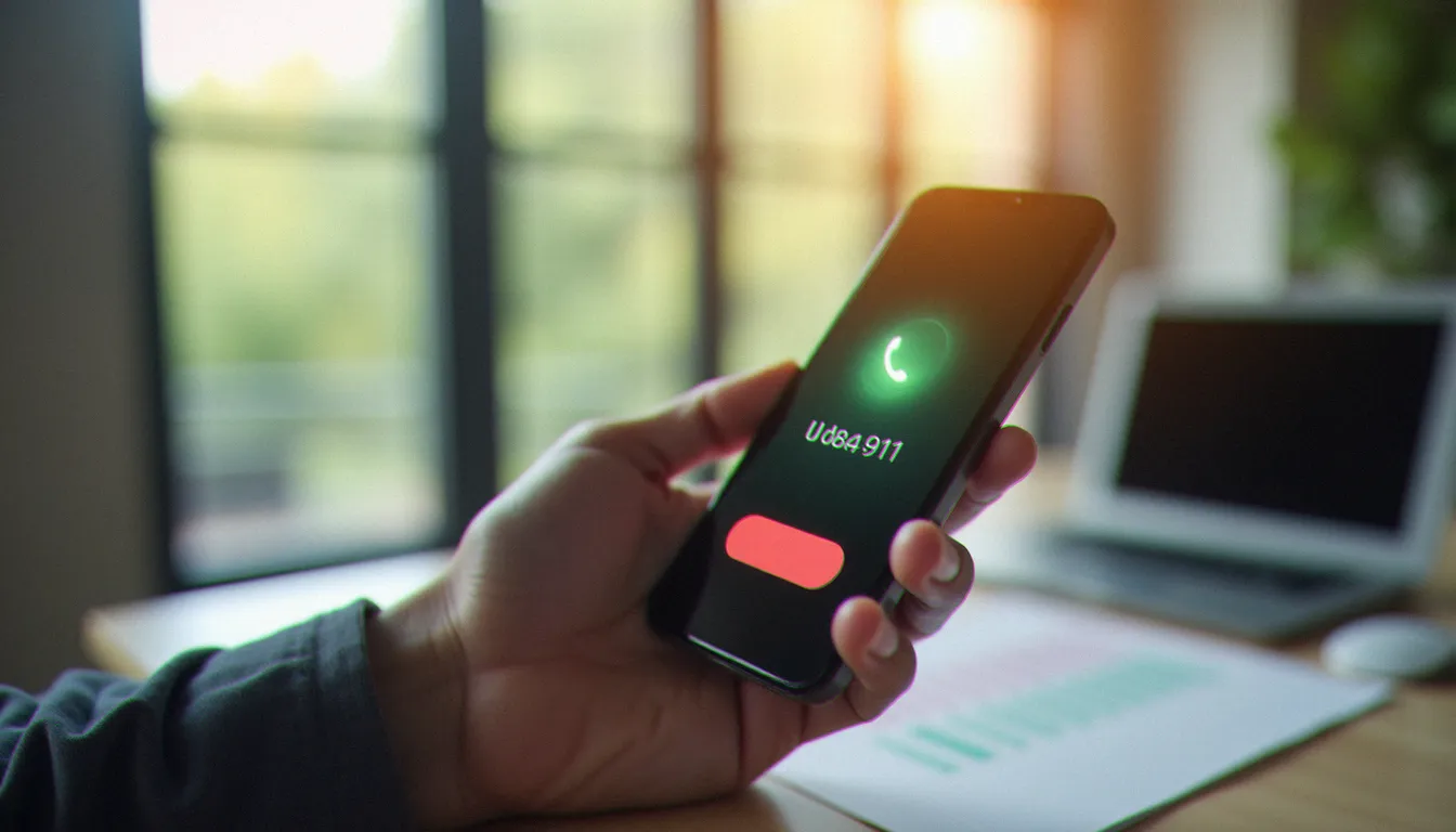 Main tenant un smartphone avec un appel entrant d'un numéro inconnu, illustrant la question à qui appartient ce numéro