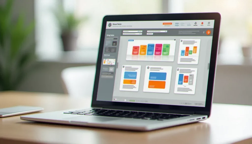 Interface d'application de création de site web sans coder avec éléments visuels à glisser-déposer