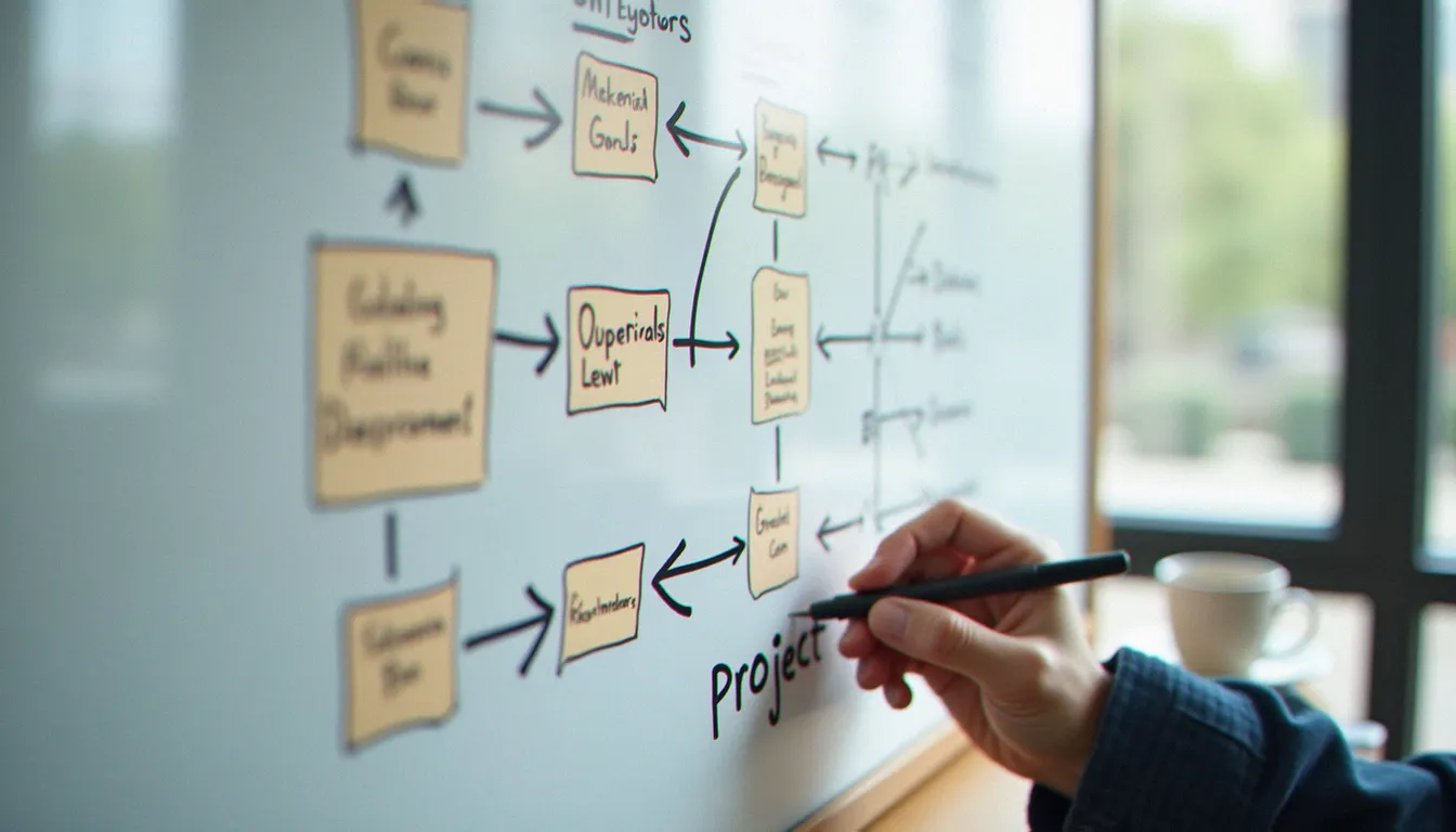 Plan de préparation d'un projet de site WordPress sur un tableau blanc