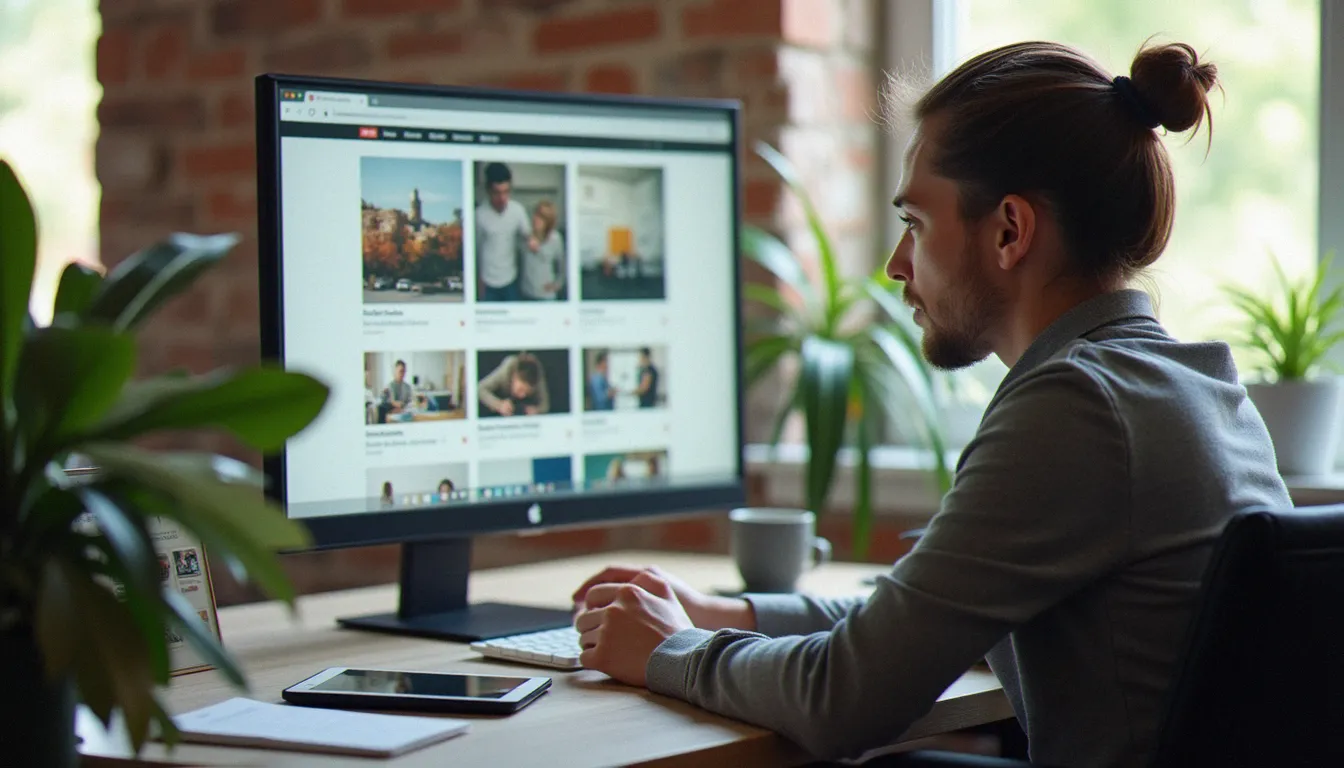 Entrepreneur comparant différents modèles de site web sur son ordinateur portable