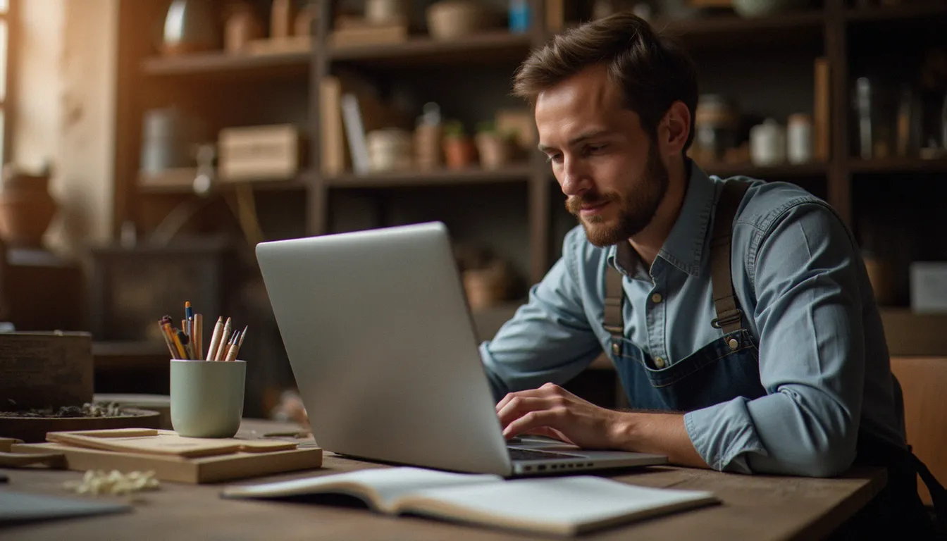Artisan consultant un site internet sur un ordinateur portable pour comprendre les backlinks websites