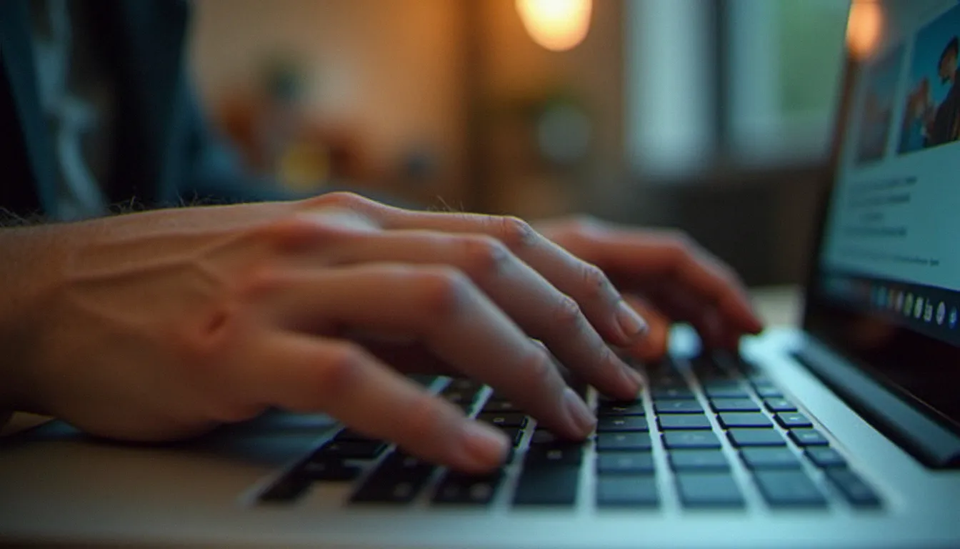 Mains tapant sur un clavier d'ordinateur pendant la création d'un site web