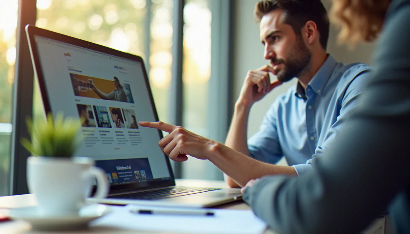 Une dirigeante de TPE examine la page d'un site web sur son ordinateur pour en améliorer les textes