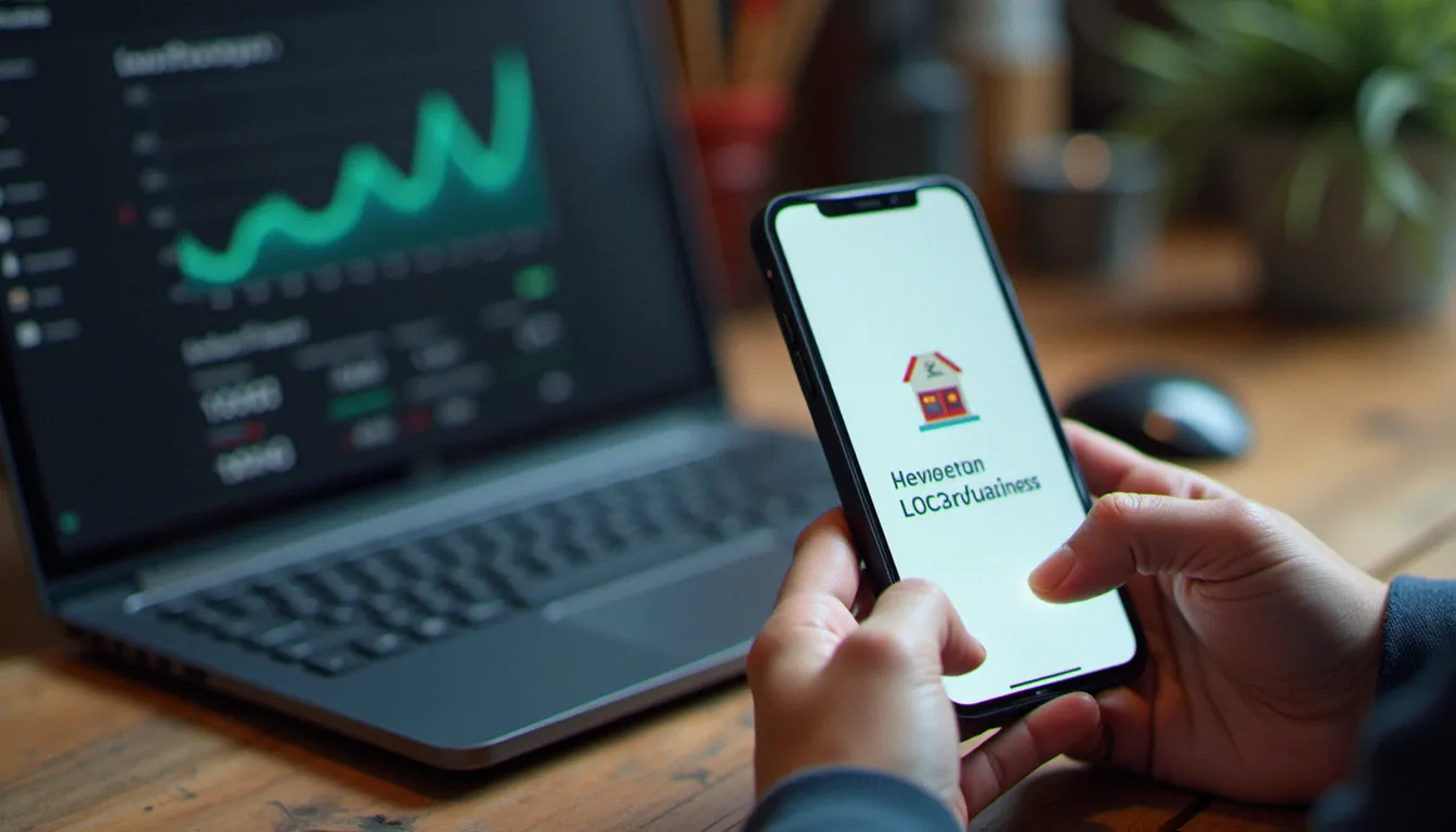 Artisan testant la vitesse d'affichage de son site sur smartphone à côté d'un ordinateur affichant des graphiques de performance